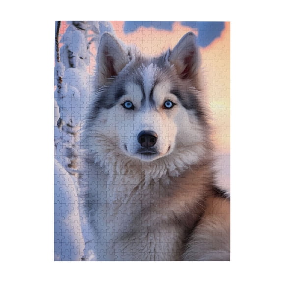 500-Piece Wooden Jigsaw Puzzle for Adults & Families - Siberian Husky Blue Eyes Winter , Fun & Educational Brain-Teasing Game, Artistic Home Decor