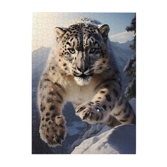 500-Piece Wooden Jigsaw Puzzle for Adults & Families - Snow Leopard Mountain Winter , Fun & Educational Brain-Teasing Game, Artistic Home Decor