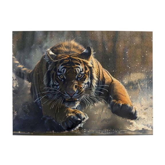 500-Piece Wooden Jigsaw Puzzle for Adults & Families - Tiger Attack Water Hunter , Fun & Educational Brain-Teasing Game, Artistic Home Decor