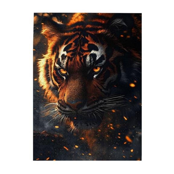500-Piece Wooden Jigsaw Puzzle for Adults & Families - Tiger Face Fire Sparks Stripe , Fun & Educational Brain-Teasing Game, Artistic Home Decor