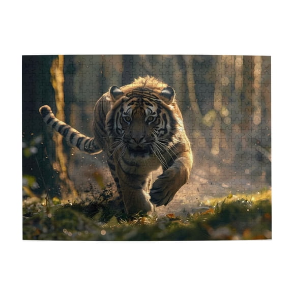 500-Piece Wooden Jigsaw Puzzle for Adults & Families - Tiger Forest Hunt Wildlife , Fun & Educational Brain-Teasing Game, Artistic Home Decor