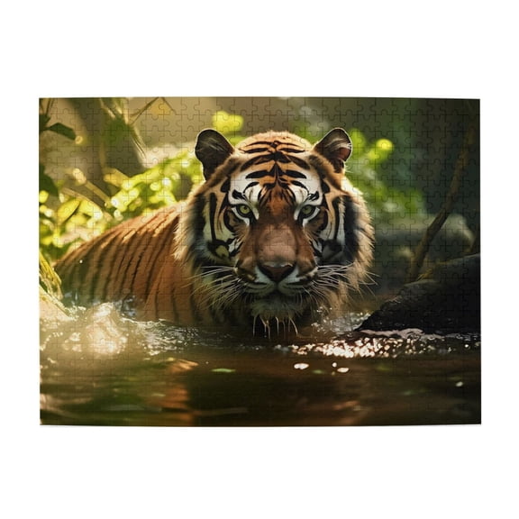 500-Piece Wooden Jigsaw Puzzle for Adults & Families - Tiger In Water Forest , Fun & Educational Brain-Teasing Game, Artistic Home Decor