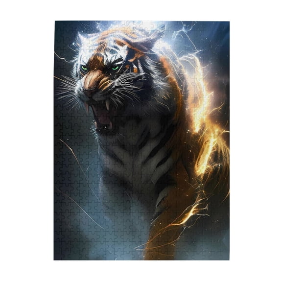500-Piece Wooden Jigsaw Puzzle for Adults & Families - Tiger Lightning Power Spirit , Fun & Educational Brain-Teasing Game, Artistic Home Decor