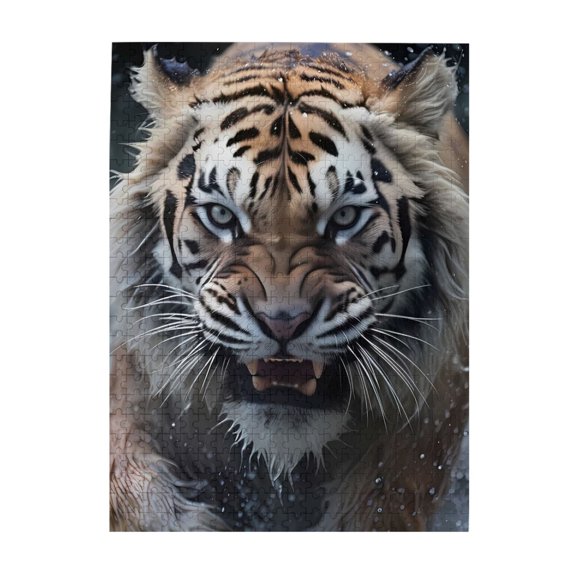 500-Piece Wooden Jigsaw Puzzle for Adults & Families - Tiger Roar Charge Splash , Fun & Educational Brain-Teasing Game, Artistic Home Decor