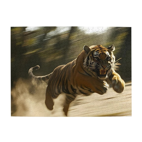500-Piece Wooden Jigsaw Puzzle for Adults & Families - Tiger Running Wild Animal , Fun & Educational Brain-Teasing Game, Artistic Home Decor