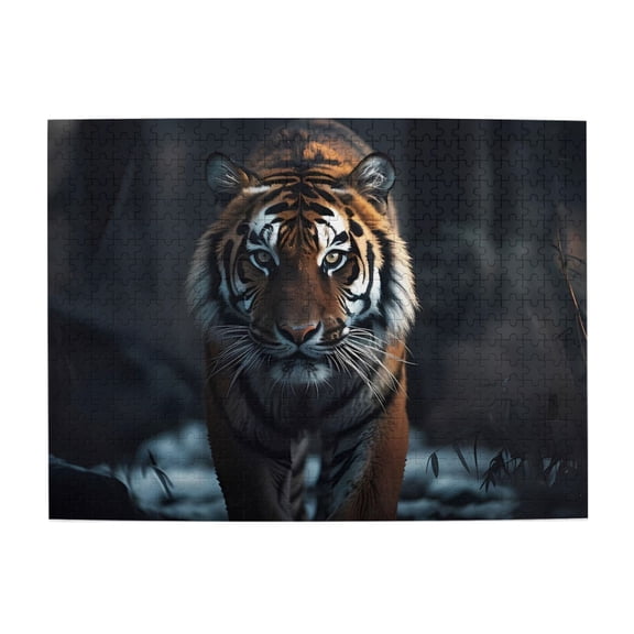 500-Piece Wooden Jigsaw Puzzle for Adults & Families - Tiger Stare Feline Predator , Fun & Educational Brain-Teasing Game, Artistic Home Decor