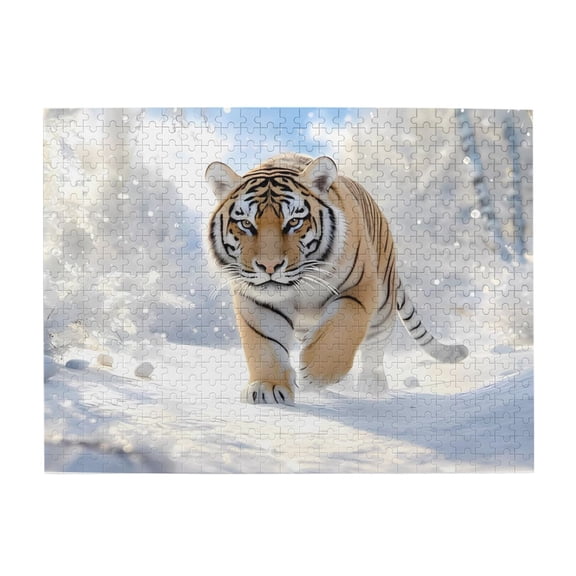 500-Piece Wooden Jigsaw Puzzle for Adults & Families - Tiger Walking Snowy Scene , Fun & Educational Brain-Teasing Game, Artistic Home Decor