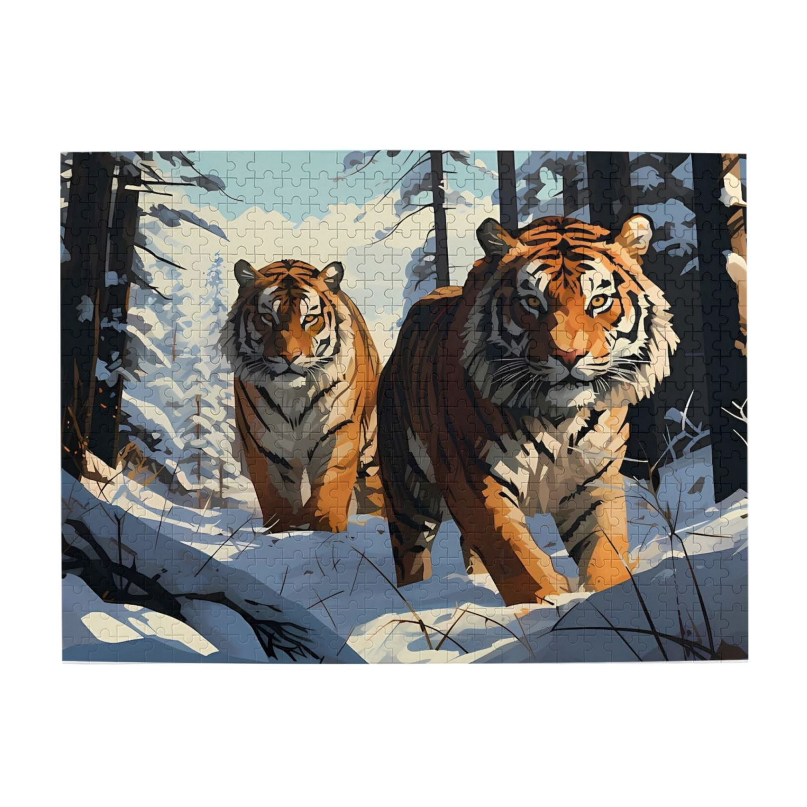 500-Piece Wooden Jigsaw Puzzle for Adults & Families - Tigers In Winter ...