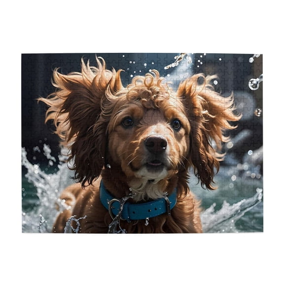 500-Piece Wooden Jigsaw Puzzle for Adults & Families - Water Dog Playful Collar Fur , Fun & Educational Brain-Teasing Game, Artistic Home Decor