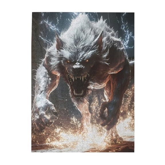 500-Piece Wooden Jigsaw Puzzle for Adults & Families - Werewolf Monsters ThunderStorms , Fun & Educational Brain-Teasing Game, Artistic Home Decor