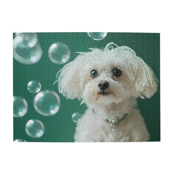 500-Piece Wooden Jigsaw Puzzle for Adults & Families - White Dog Bubbles Joyful , Fun & Educational Brain-Teasing Game, Artistic Home Decor