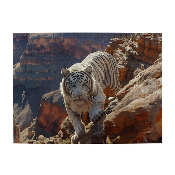 500-Piece Wooden Jigsaw Puzzle for Adults & Families - White Tiger On Rocks , Fun & Educational Brain-Teasing Game, Artistic Home Decor
