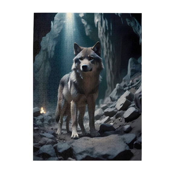 500-Piece Wooden Jigsaw Puzzle for Adults & Families - Wolf Cave Light Wilderness Den , Fun & Educational Brain-Teasing Game, Artistic Home Decor