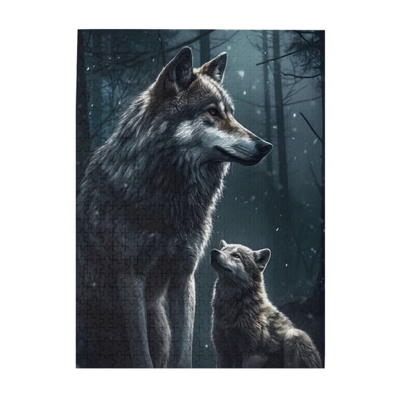 500-Piece Wooden Jigsaw Puzzle for Adults & Families - Wolf Cub Snow Forest , Fun & Educational Brain-Teasing Game, Artistic Home Decor