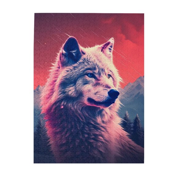 500-Piece Wooden Jigsaw Puzzle for Adults & Families - Wolf Mountain Forest Stars , Fun & Educational Brain-Teasing Game, Artistic Home Decor