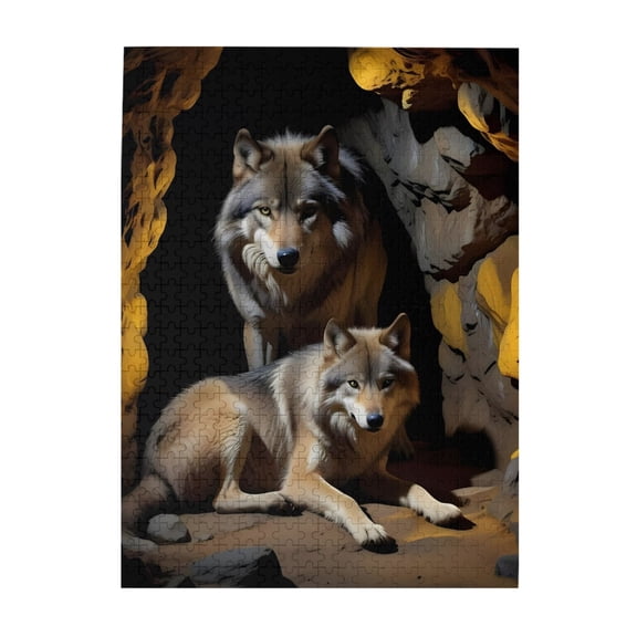 500-Piece Wooden Jigsaw Puzzle for Adults & Families - Wolf Pack Den Habitat Rocks , Fun & Educational Brain-Teasing Game, Artistic Home Decor