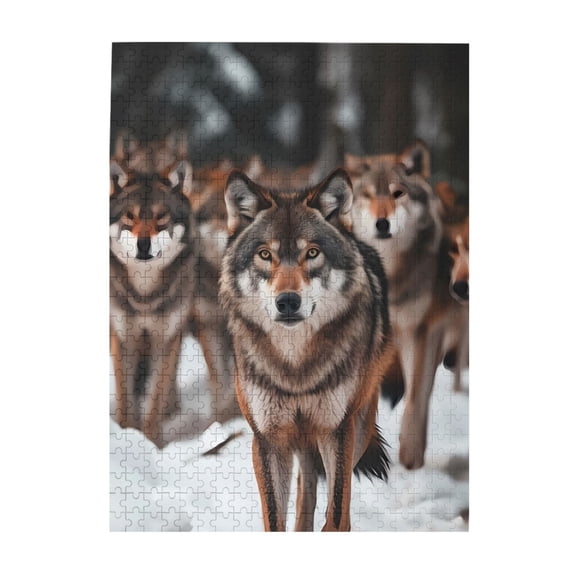 500-Piece Wooden Jigsaw Puzzle for Adults & Families - Wolf Pack Snow Forest Wildlife , Fun & Educational Brain-Teasing Game, Artistic Home Decor