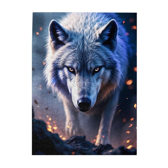 500-Piece Wooden Jigsaw Puzzle for Adults & Families - Wolf Predator Eyes Embers , Fun & Educational Brain-Teasing Game, Artistic Home Decor