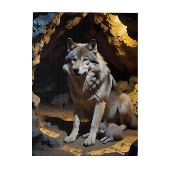 500-Piece Wooden Jigsaw Puzzle for Adults & Families - Wolf Pup Cave Den Wildlife , Fun & Educational Brain-Teasing Game, Artistic Home Decor