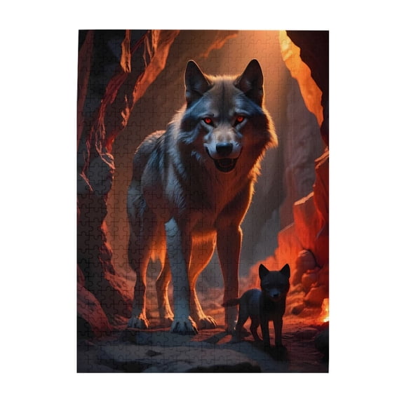 500-Piece Wooden Jigsaw Puzzle for Adults & Families - Wolf Pup Cavern Rock Path Inferno , Fun & Educational Brain-Teasing Game, Artistic Home Decor