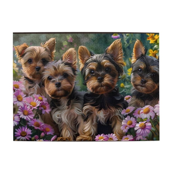 500-Piece Wooden Jigsaw Puzzle for Adults & Families - Yorkies Among Daisies , Fun & Educational Brain-Teasing Game, Artistic Home Decor