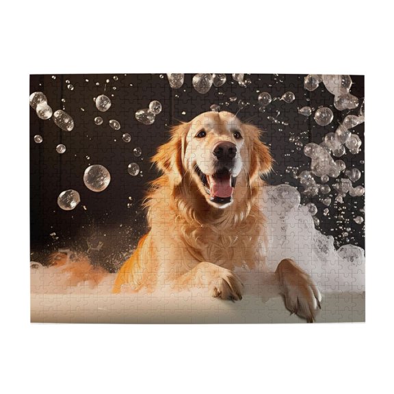 500-Piece Wooden Jigsaw Puzzle for Adults - Golden Retriever Bath Bubbles , Fun & Challenging Brain Teaser, Stylish Home Decor & Unique Gift