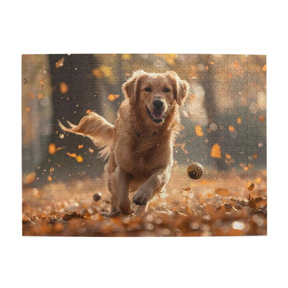 500-Piece Wooden Jigsaw Puzzle for Adults - Golden Retriever Run Autumn , Fun & Challenging Brain Teaser, Stylish Home Decor & Unique Gift