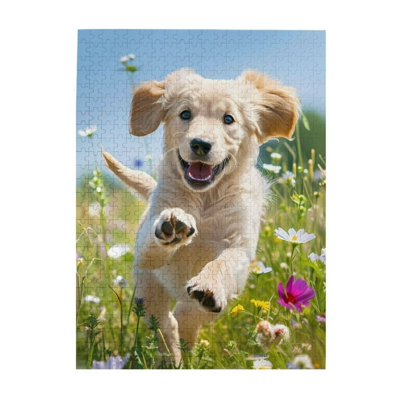 500-Piece Wooden Jigsaw Puzzle for Adults - Golden Retriever Running Field , Fun & Challenging Brain Teaser, Stylish Home Decor & Unique Gift
