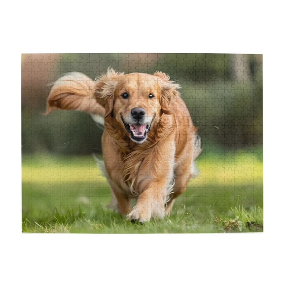 500-Piece Wooden Jigsaw Puzzle for Adults - Golden Retriever Running Grass , Fun & Challenging Brain Teaser, Stylish Home Decor & Unique Gift
