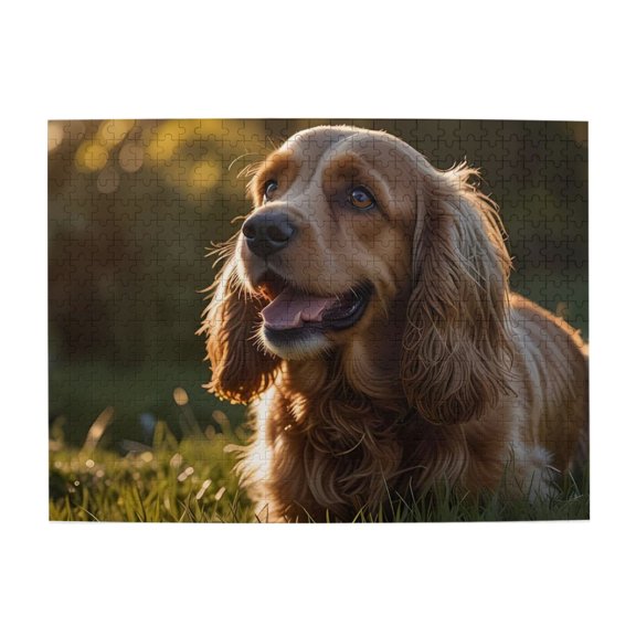 500-Piece Wooden Jigsaw Puzzle for Adults - Happy Dog Golden Hour , Challenging Family Art Project, Unique Home Wall Decor Gift