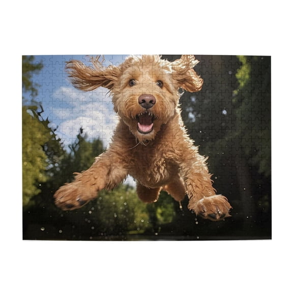 500-Piece Wooden Jigsaw Puzzle for Adults - Happy Dog Jumping High , Fun & Challenging Brain Teaser, Stylish Home Decor & Unique Gift