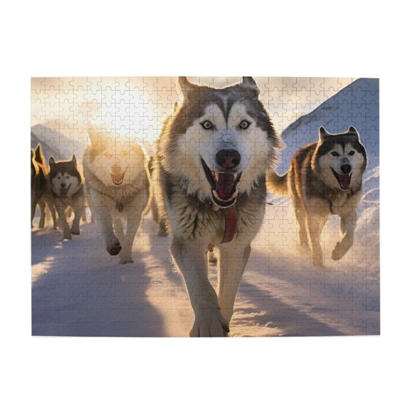 500-Piece Wooden Jigsaw Puzzle for Adults - Husky Dogs Snow Mountain Run , Fun & Challenging Brain Teaser, Stylish Home Decor & Unique Gift