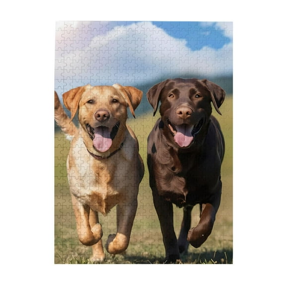 500-Piece Wooden Jigsaw Puzzle for Adults - Labradors Running Grass Sky , Fun & Challenging Brain Teaser, Stylish Home Decor & Unique Gift