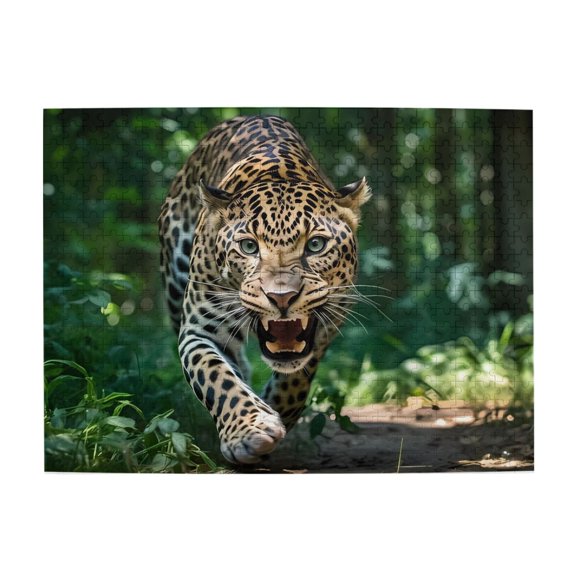 500-Piece Wooden Jigsaw Puzzle for Adults - Leopard Aggressive Stalking , Fun & Challenging Brain Teaser, Stylish Home Decor & Unique Gift