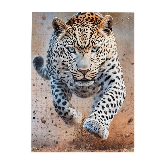 500-Piece Wooden Jigsaw Puzzle for Adults - Leopard Charge Sprint Pounce , Interlocking Pieces with Guide Letters, Holiday Gift & Home Decor
