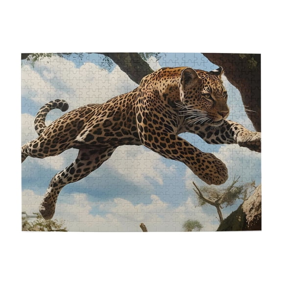 500-Piece Wooden Jigsaw Puzzle for Adults - Leopard Leap Sky Tree Branch , Interlocking Pieces with Guide Letters, Holiday Gift & Home Decor