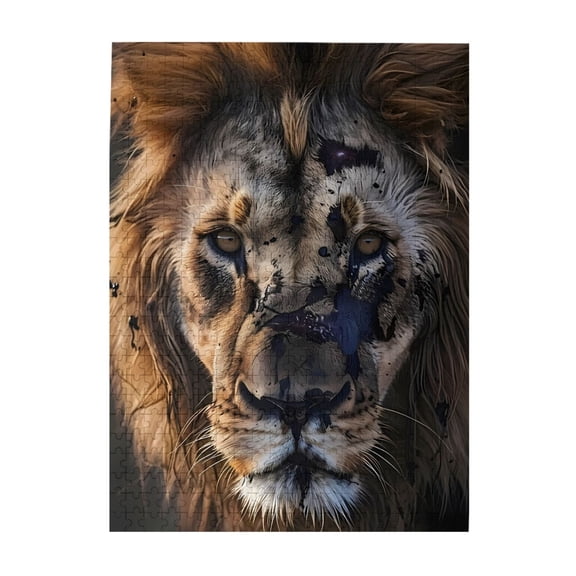 500-Piece Wooden Jigsaw Puzzle for Adults - Lion Portrait Angry Eyes , Interlocking Pieces with Guide Letters, Holiday Gift & Home Decor