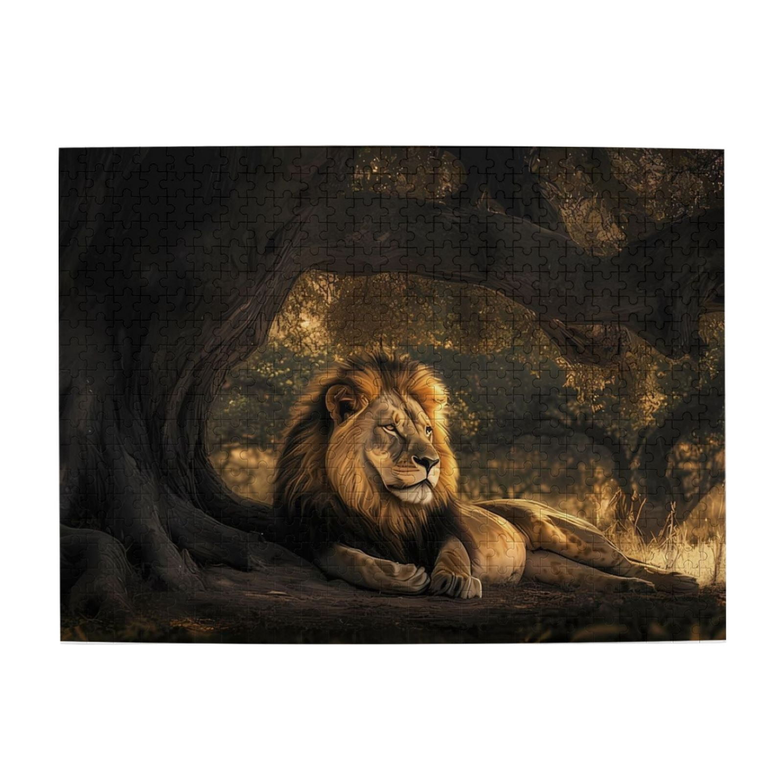 500-Piece Wooden Jigsaw Puzzle for Adults - Lion Under Tree Shade , Fun ...