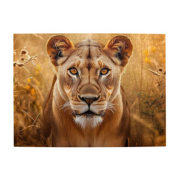 500-Piece Wooden Jigsaw Puzzle for Adults - Lioness Golden Eyes Stare , Fun & Challenging Brain Teaser, Stylish Home Decor & Unique Gift