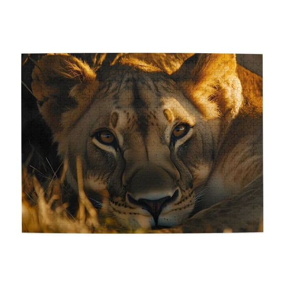 500-Piece Wooden Jigsaw Puzzle for Adults - Lioness Portrait Golden Eyes , Interlocking Pieces with Guide Letters, Holiday Gift & Home Decor