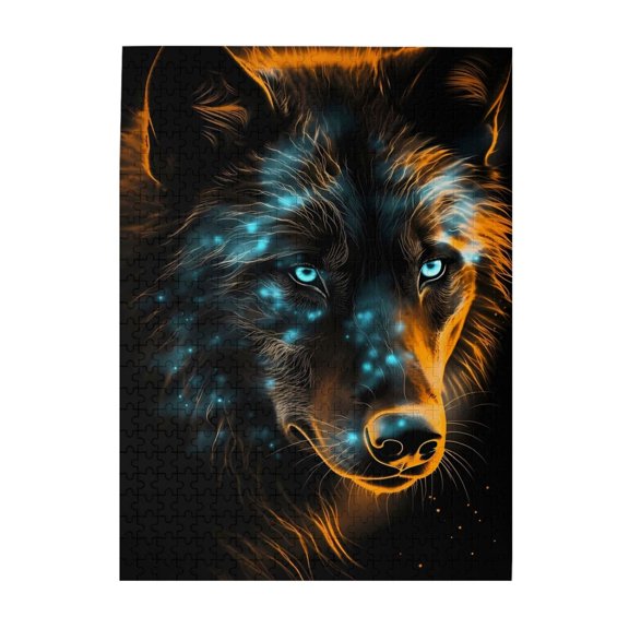 500-Piece Wooden Jigsaw Puzzle for Adults - Mystic Glowing Electric Wolf , Interlocking Pieces with Guide Letters, Holiday Gift & Home Decor