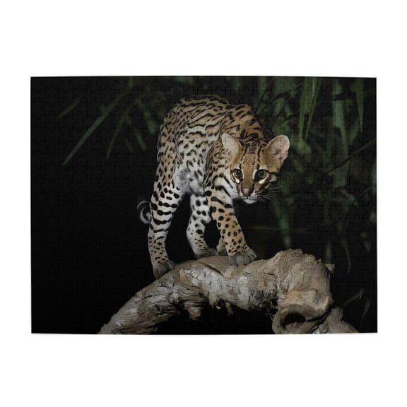 500-Piece Wooden Jigsaw Puzzle for Adults - Ocelot Tree Night Spotted Fur , Interlocking Pieces with Guide Letters, Holiday Gift & Home Decor