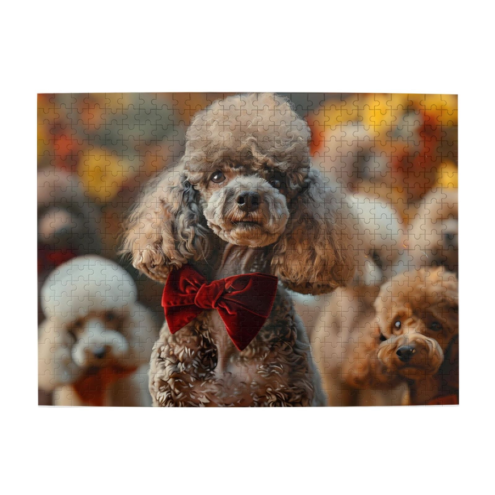 500-Piece Wooden Jigsaw Puzzle for Adults - Poodle Dog Red Bow Autumn ...