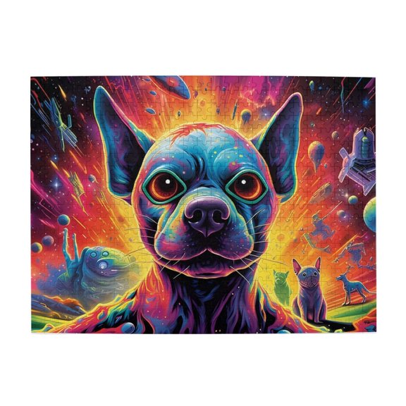 500-Piece Wooden Jigsaw Puzzle for Adults - Psychedelic Galaxy Dogs , Fun & Challenging Brain Teaser, Stylish Home Decor & Unique Gift