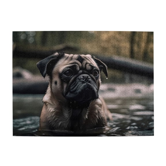 500-Piece Wooden Jigsaw Puzzle for Adults - Pug In Water Gaze , Fun & Challenging Brain Teaser, Stylish Home Decor & Unique Gift