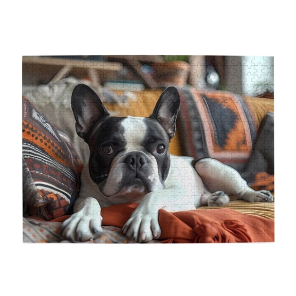500-Piece Wooden Jigsaw Puzzle for Adults - Relaxed Dog On Couch , Interlocking Pieces with Guide Letters, Holiday Gift & Home Decor