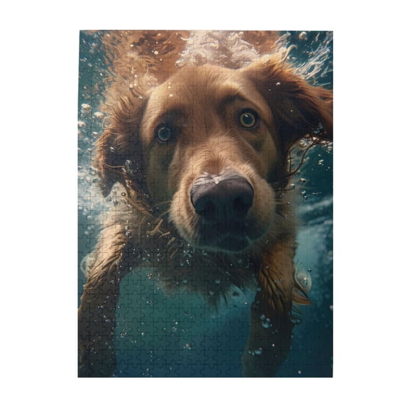 500-Piece Wooden Jigsaw Puzzle for Adults - Retriever Underwater Bubbles Swim , Fun & Challenging Brain Teaser, Stylish Home Decor & Unique Gift