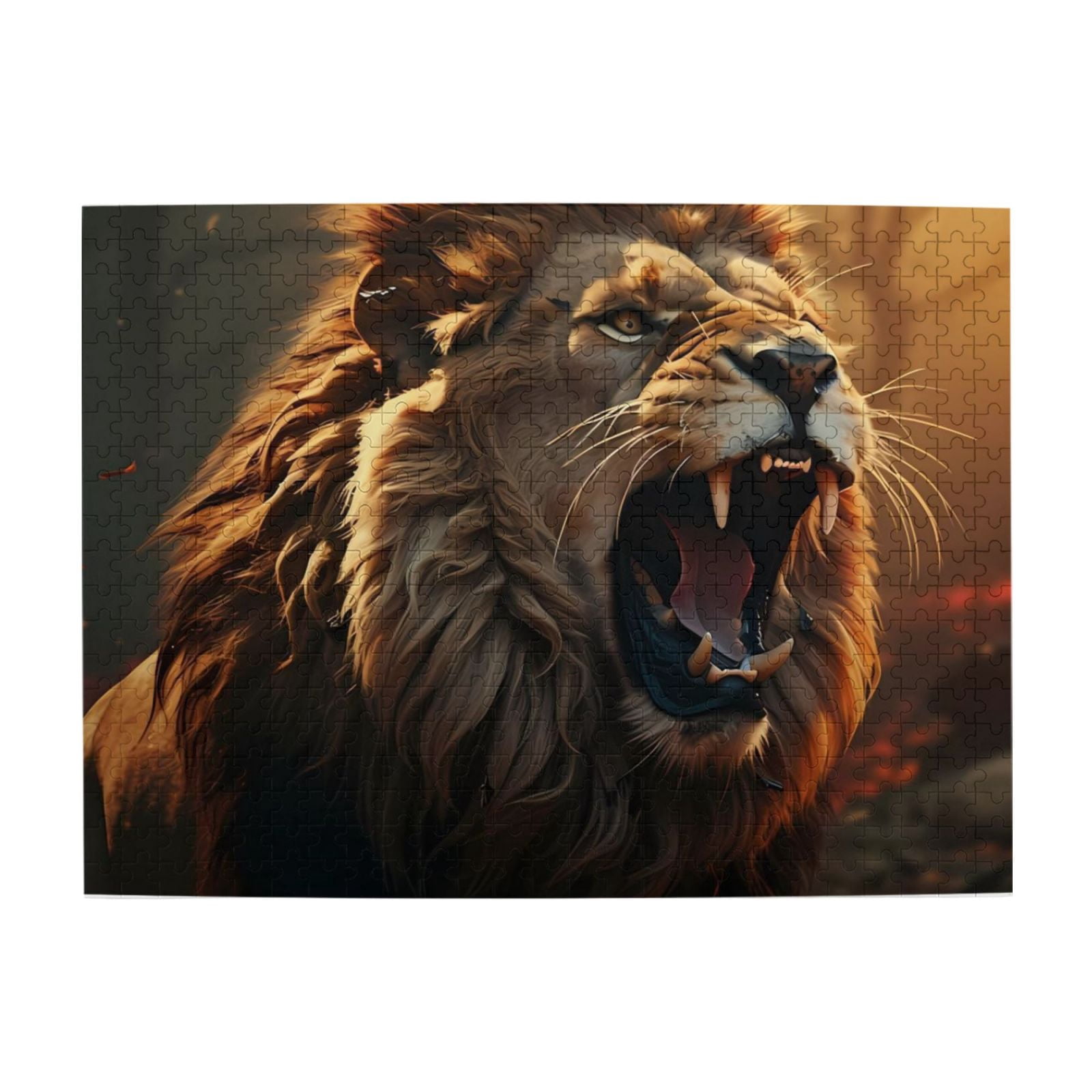 500-Piece Wooden Jigsaw Puzzle for Adults - Roaring Lion Fierce Mane ...