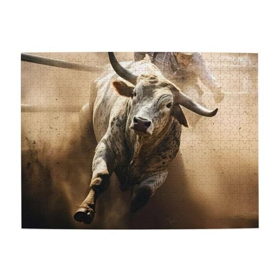 500-Piece Wooden Jigsaw Puzzle for Adults - Rodeo Bull Rider Sport Sand , Interlocking Pieces with Guide Letters, Holiday Gift & Home Decor
