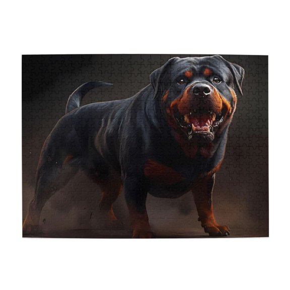 500-Piece Wooden Jigsaw Puzzle for Adults - Rottweiler Alert Guard Canine , Challenging Family Art Project, Unique Home Wall Decor Gift